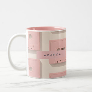 Personalised Retro Pastel Cassette Tape Vintage Two-Tone Coffee Mug