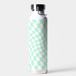 Personalised Retro Pastel Mint Wavy Chequered Water Bottle