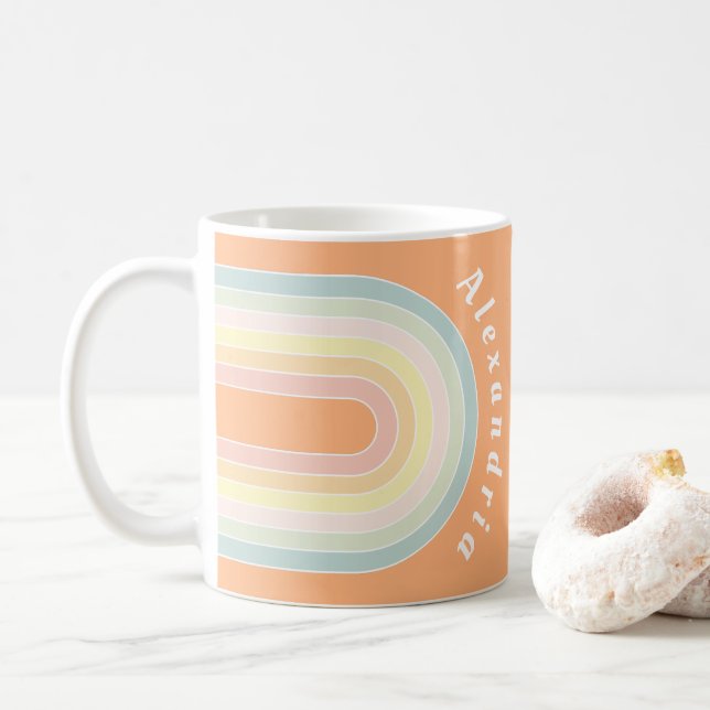 Personalised Retro Pastel Rainbow Coffee Mug (With Donut)