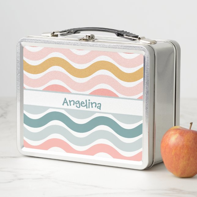 Personalised Retro Pastel Wave Lunch Box (In Situ)