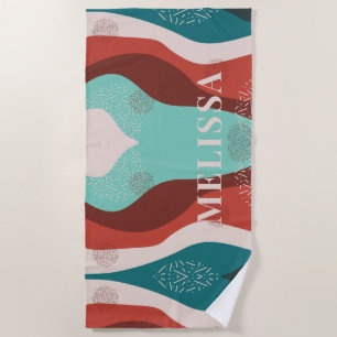 Personalised Retro Pattern Monogram Name Mum Beach Towel