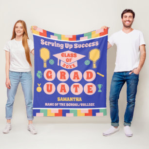 Personalised Retro Pickleball Graduation Fleece Blanket