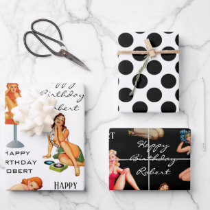 Personalised Retro Pin-Up Girls Wrapping Paper Sheet