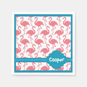 Personalised Retro Pink Flamingo Party Napkins