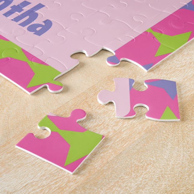 Personalised Retro Pink, Purple and Green Robot Jigsaw Puzzle (Side)