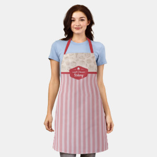 Personalised Retro Pink Stripes Bakery Apron