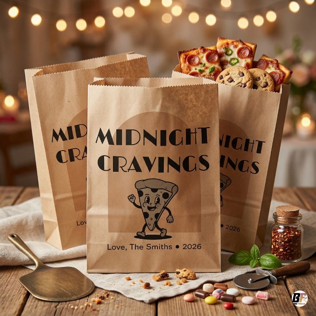 Personalised Retro Pizza Midnight Cravings Wedding Favour Bags (Creator Uploaded)
