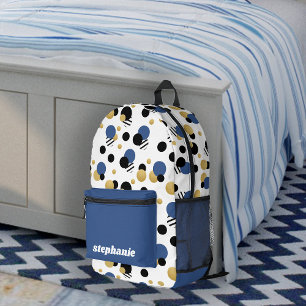 Personalised Retro Polka Dot Blue Printed Backpack