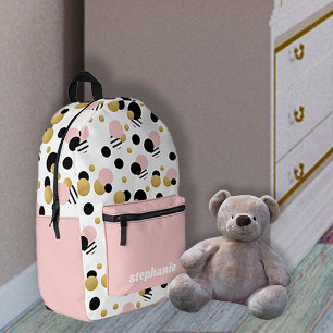 Personalised Retro Polka Dot Blush Pink Printed Backpack