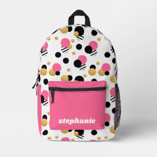 Personalised Retro Polka Dot Pink Printed Backpack