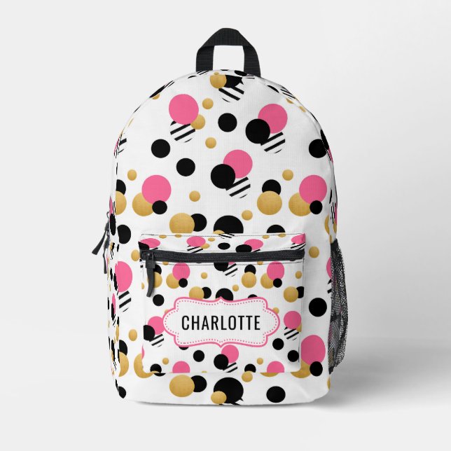 Personalised Retro Polka Dot Printed Backpack (Front)