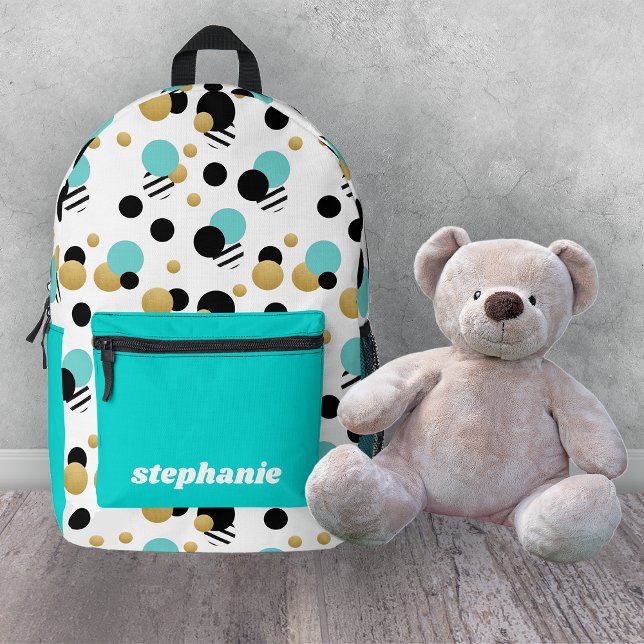 Personalised Retro Polka Dot Turquoise Printed Backpack (Retro Polka Dot Turquoise Backpack
)