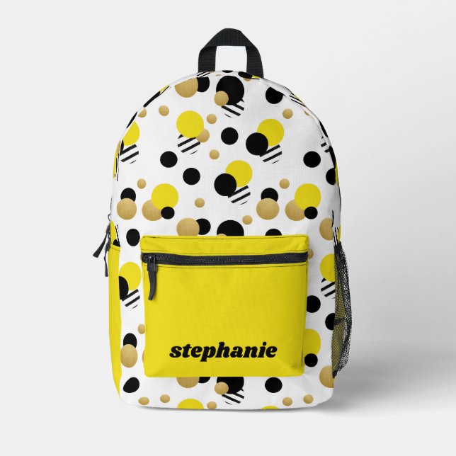 Personalised Retro Polka Dot Yellow Printed Backpack (Front)