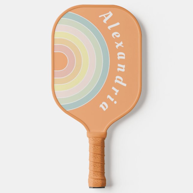Personalised Retro Rainbow Pastel Pickleball Paddle (Front)