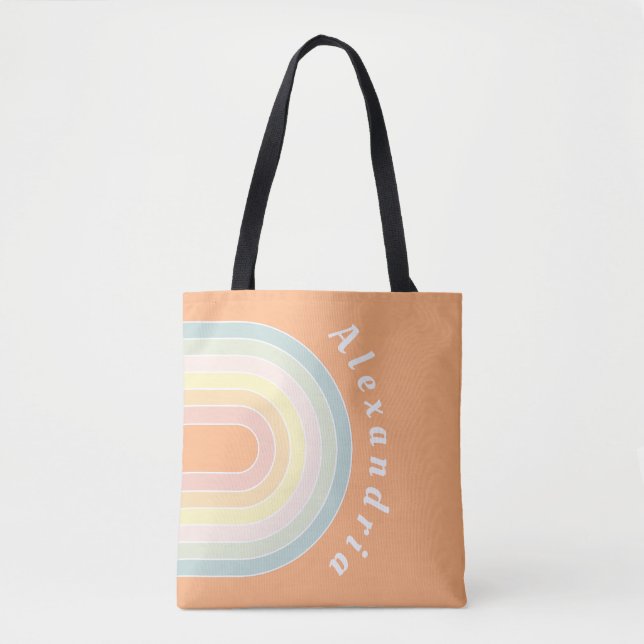 Personalised Retro Rainbow Pastel Tote Bag (Front)