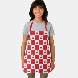 Personalised Retro Red Cherry & Gingham Chequered  Apron