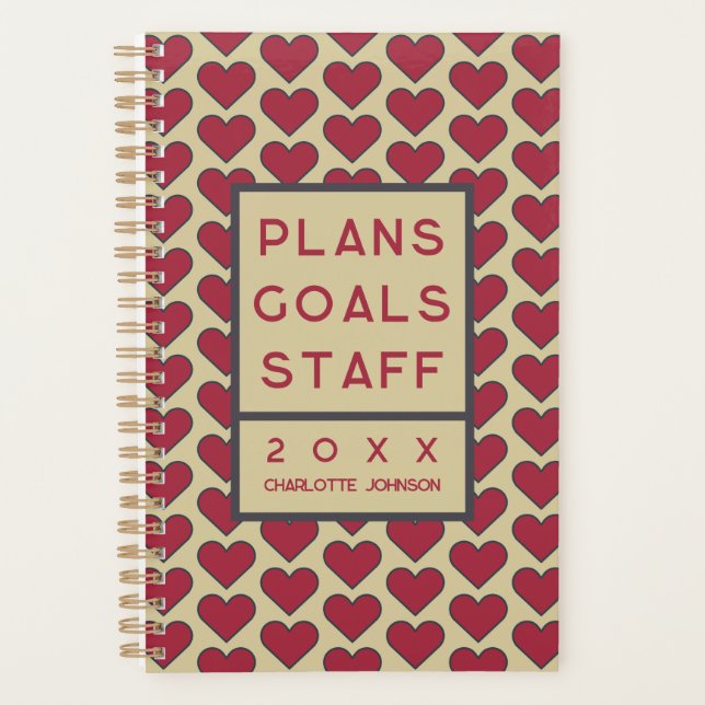 Personalised Retro Red Heart Pattern Planner (Front)