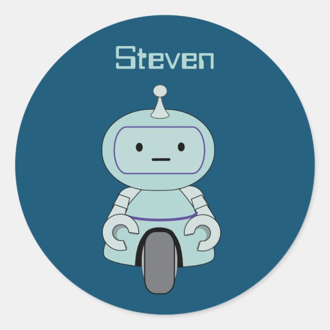 Personalised Retro Robot Illustration Classic Round Sticker (Front)