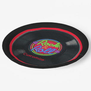 Personalised Retro Rock and Roll Vinyl Paper Plate