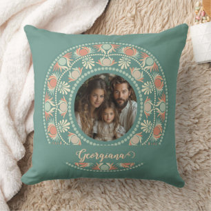 Personalised Retro Sage & Sand Mandala Photo Frame Cushion