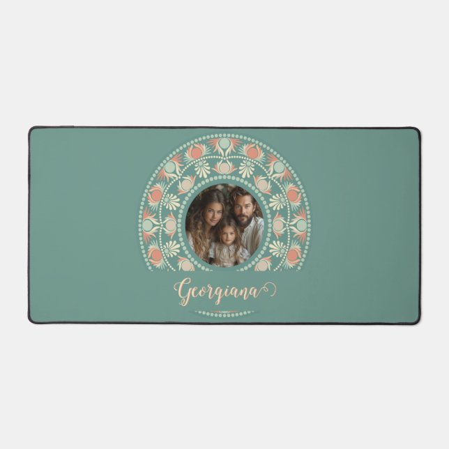 Personalised Retro Sage & Sand Mandala Photo Frame Desk Mat (Front)