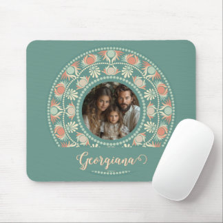 Personalised Retro Sage & Sand Mandala Photo Frame Mouse Mat