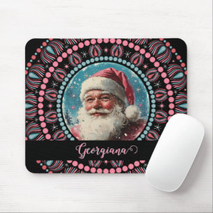 Personalised Retro Santa Pinkmas Floral Mandala Mouse Mat