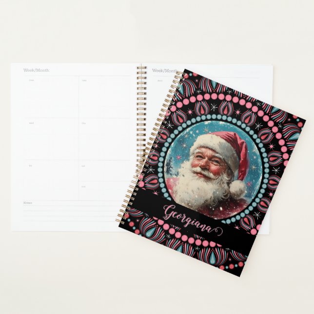Personalised Retro Santa Pinkmas Floral Mandala Planner (Display)