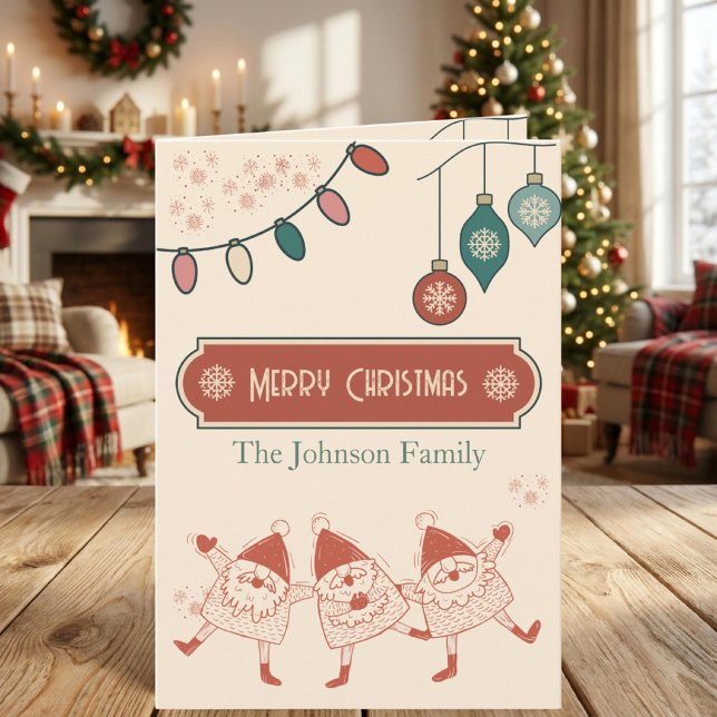 Personalised Retro Santa String Lights Christmas  Holiday Card (Creator Uploaded)