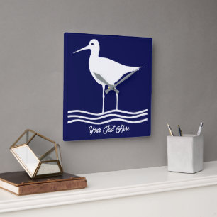 Personalised Retro Sea Bird Blue Square Wall Clock
