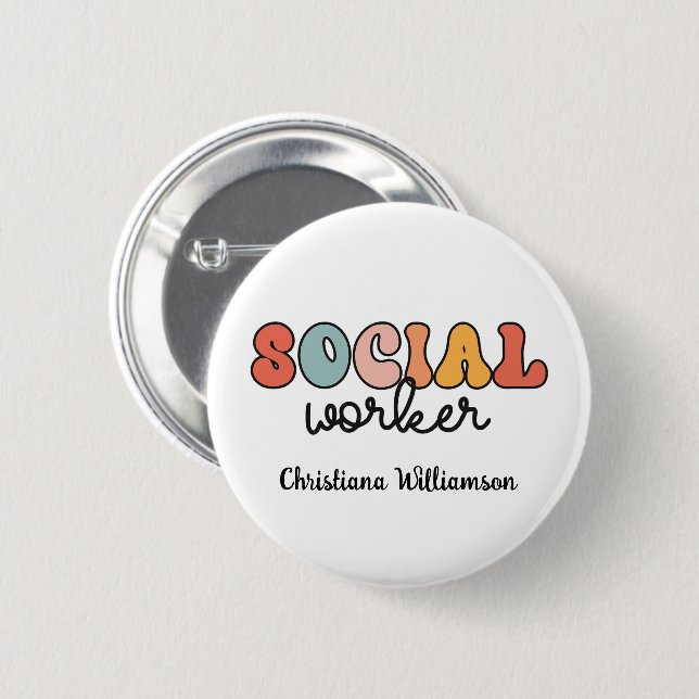 Personalised Retro Social Worker 6 Cm Round Badge (Front & Back)
