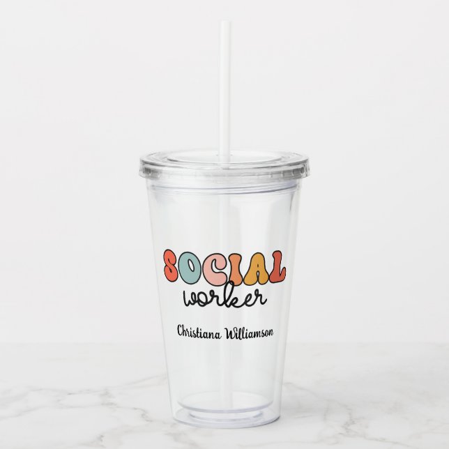 Personalised Retro Social Worker Acrylic Tumbler (Front)