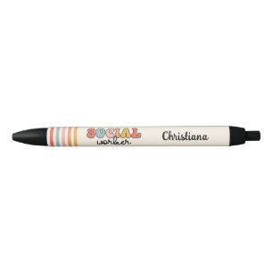 Personalised Retro Social Worker Black Ink Pen