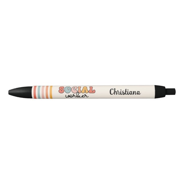 Personalised Retro Social Worker Black Ink Pen (Front)