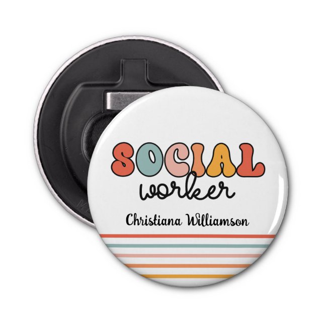 Personalised Retro Social Worker Bottle Opener (Front)