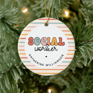 Personalised Retro Social Worker Ceramic Tree Decoration