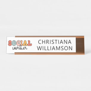 Personalised Retro Social Worker Desk Name Plate