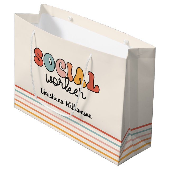 Personalised Retro Social Worker Large Gift Bag (Front Angled)