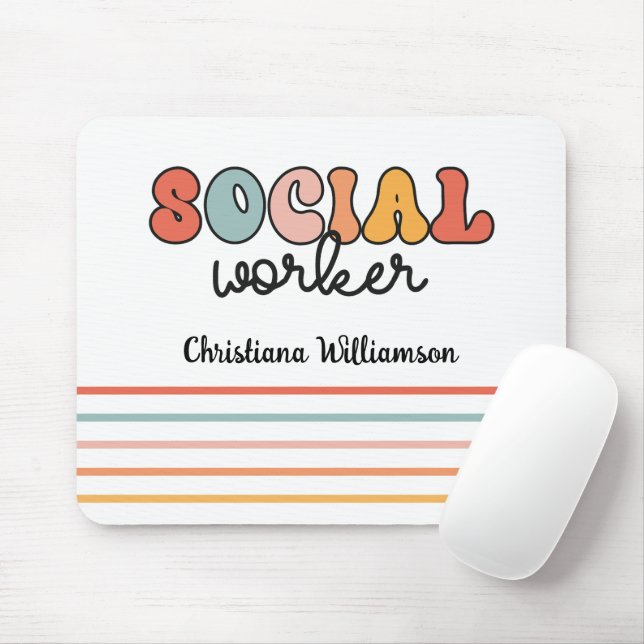Personalised Retro Social Worker Mouse Mat (With Mouse)