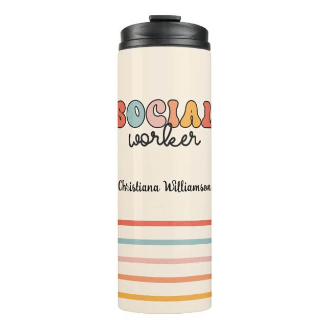 Personalised Retro Social Worker Thermal Tumbler (Front)
