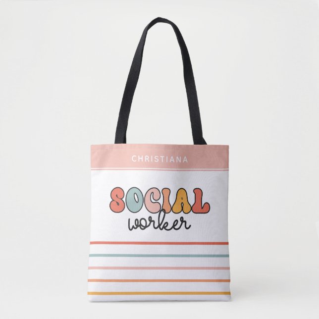 Personalised Retro Social Worker Tote Bag (Front)