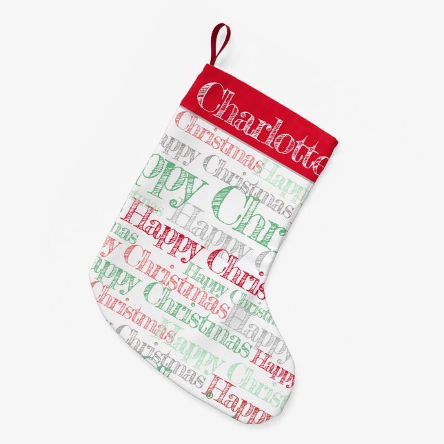 Personalised retro stencil Christmas stocking (Front (Hanging))