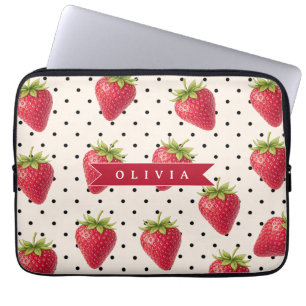 Personalised Retro Strawberry Polka Dot Vintage Laptop Sleeve