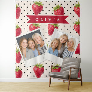 Personalised Retro Strawberry Polka Dot Vintage Tapestry