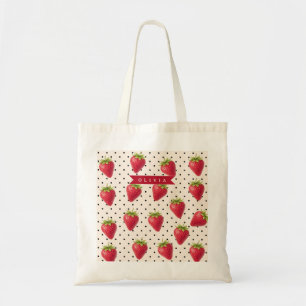 Personalised Retro Strawberry Polka Dot Vintage Tote Bag