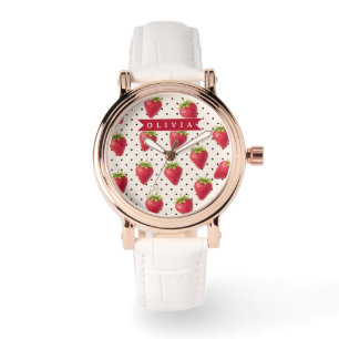 Personalised Retro Strawberry Polka Dot Vintage Watch