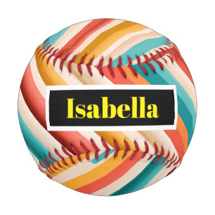 Personalised Retro Striped Baseball   Colourful 