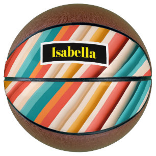 Personalised Retro Striped Basketball   Colourful 