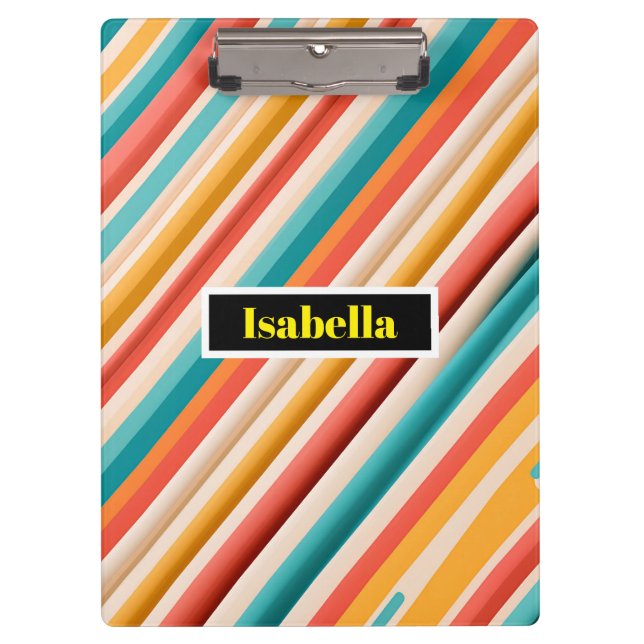 Personalised Retro Striped Clipboard | Colourful  (Front)