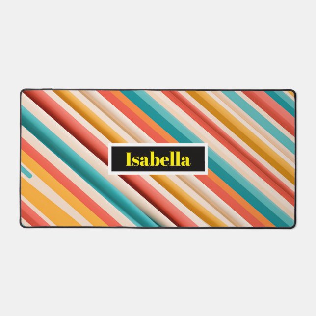 Personalised Retro Striped Desk Mat | Colourful   (Front)